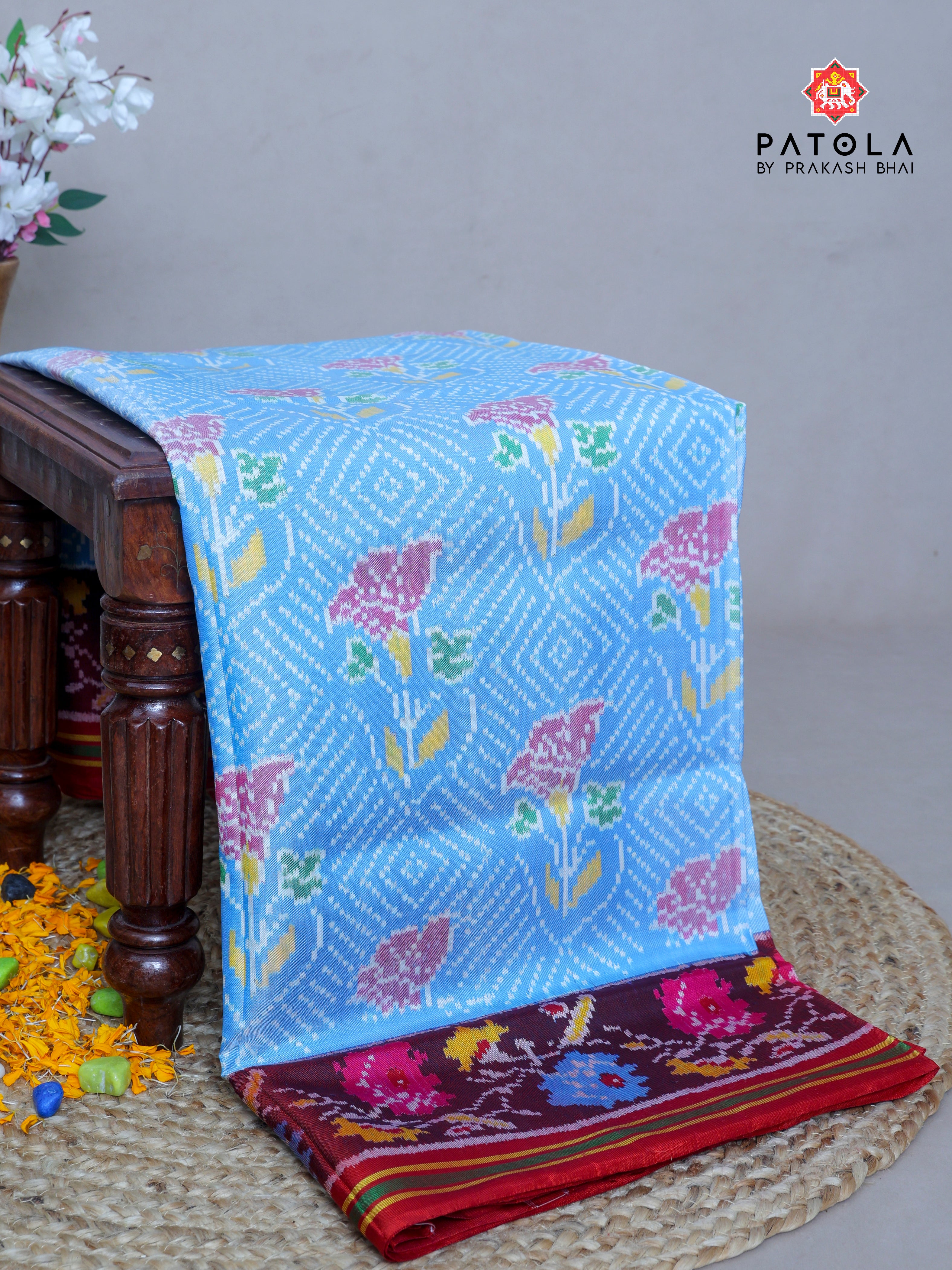 Masterpiece Rose Design Semi Double Ikat Patola Saree